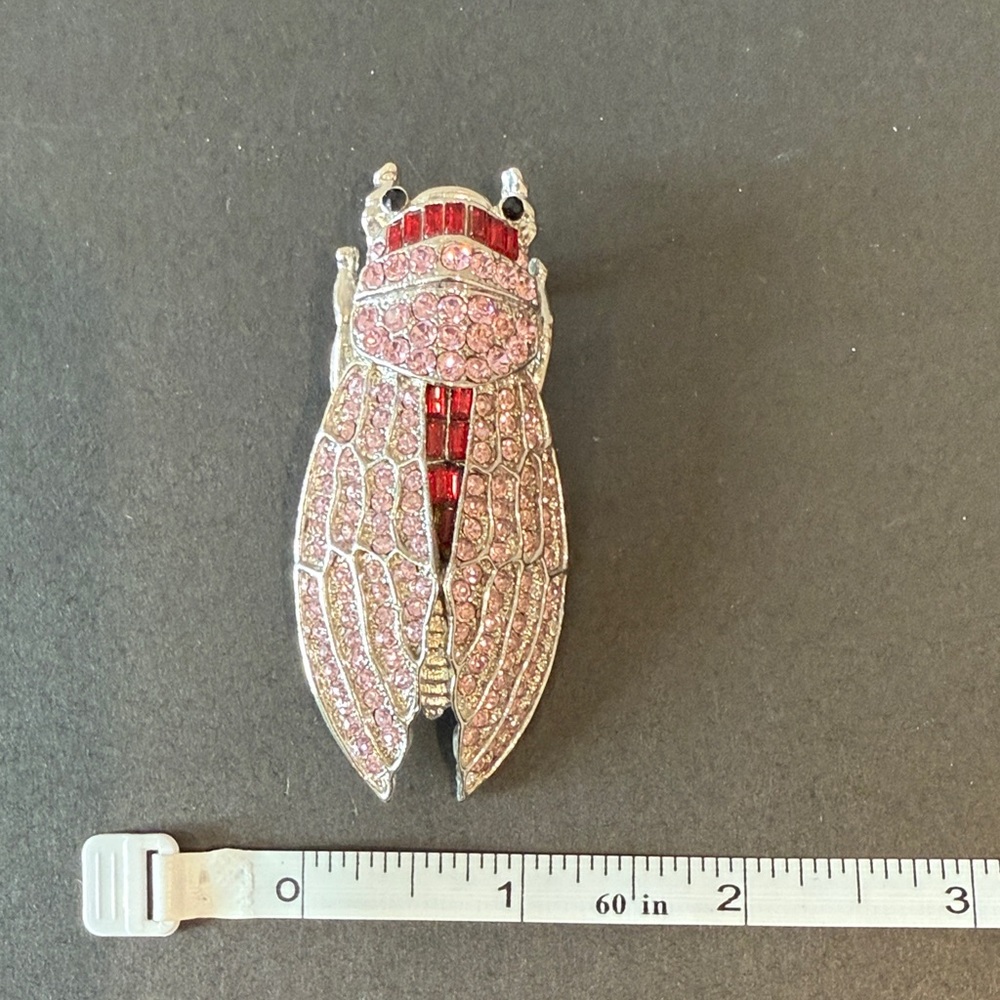 Large Pink and Red Rhinestone Insect Brooch - Picture 5 of 6